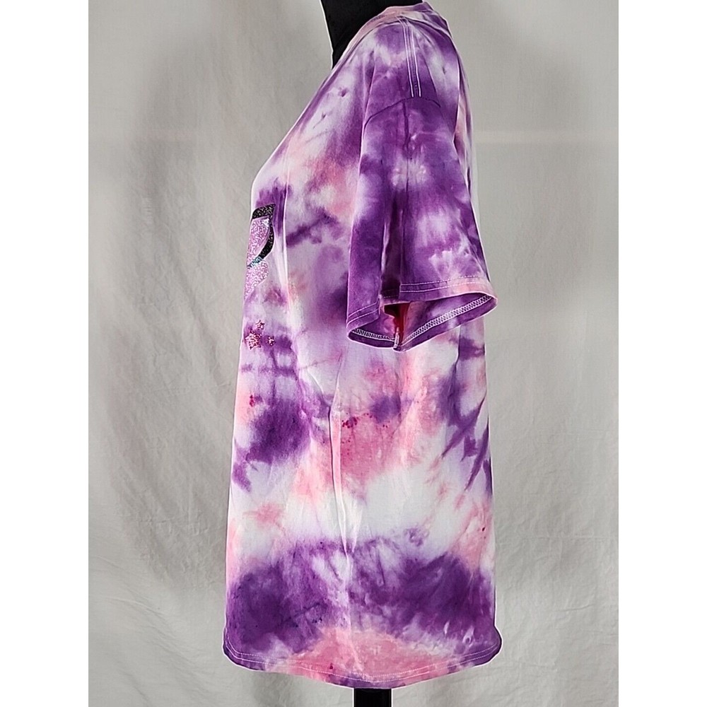 Tie Dye Hipster Unicorn Purple Pink Glitter Graphic Large T Shirt Fantasy Magic - Picture 8 of 10